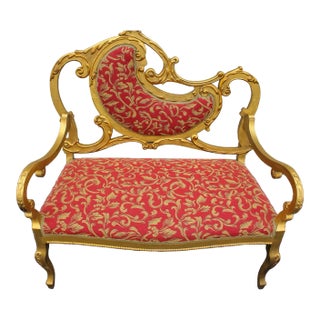 Early 19th Century Gold Leaf French Louis XV Loveseat Newly Upholstered & Restored For Sale