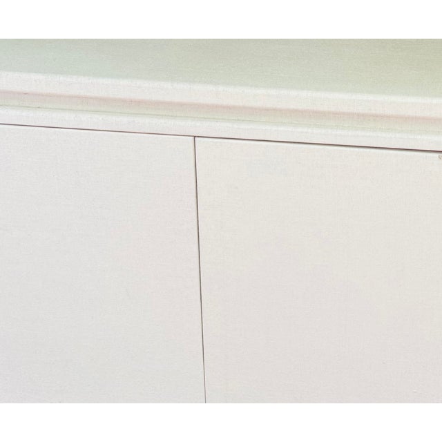 Wood Late 20th Century Contemporary Painted Raffia Motorized Lift Bar Cabinet | Illuminated Entertaining Credenza | Hidden Cocktail Station For Sale - Image 7 of 15