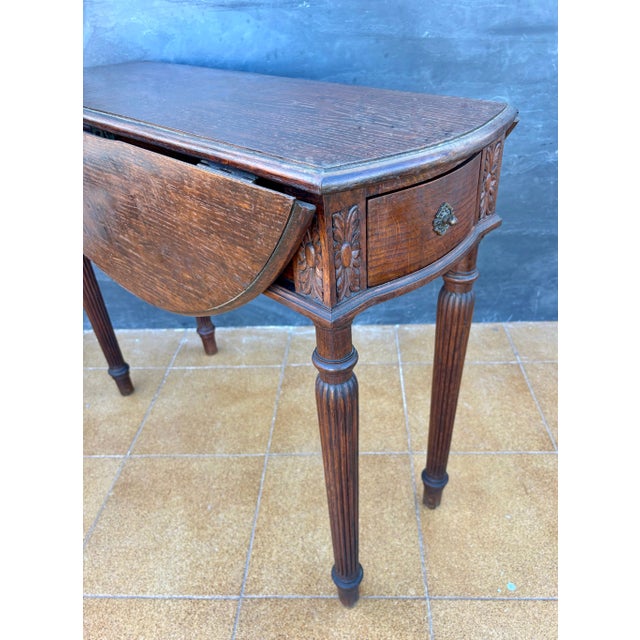 Neoclassical Spanish Neoclassical Oak Drop-Leaf Table with Drawer, Early 20th Century For Sale - Image 3 of 13