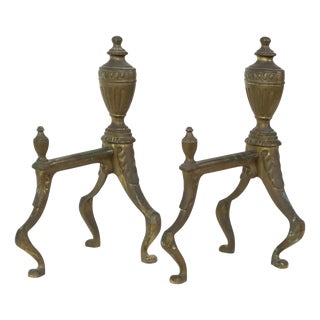 Antique British Victorian Brass Fire Dogs, 1880, Set of 2 For Sale