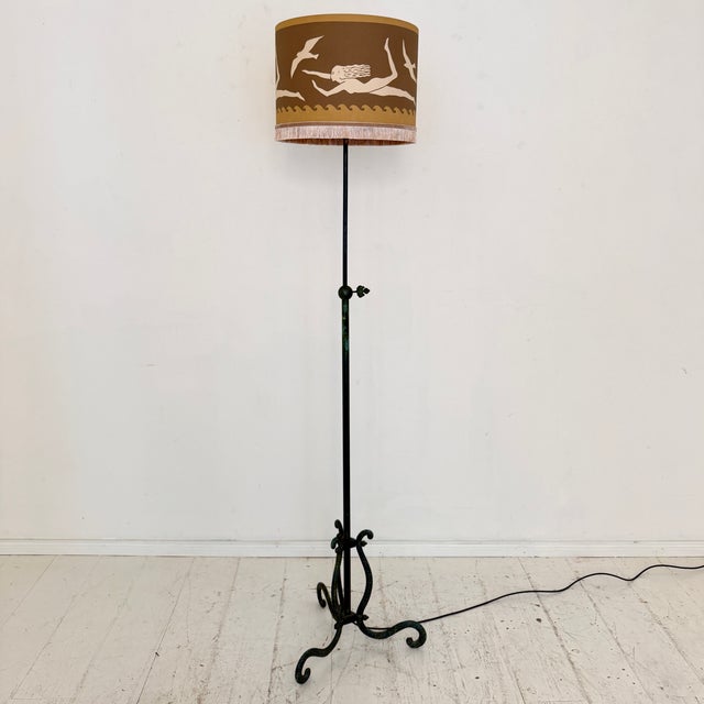 Vintage Wrought Iron Floor Lamp in the style of Armand-Albert Rateau, 1940s For Sale - Image 9 of 13