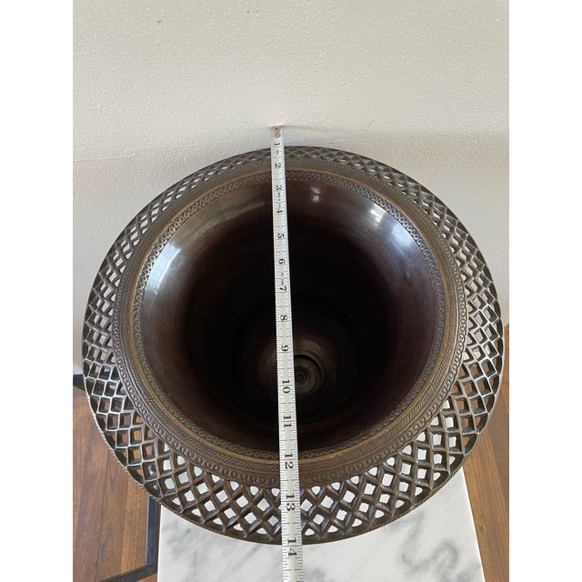 Brass Large Late 20th Century Solid Brads Urn Vase With Pierced Detailing For Sale - Image 8 of 8