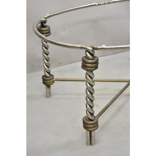 Vintage Italian Neoclassical Style Steel Bronze Twisted Metal Oval Coffee Table For Sale - Image 4 of 9