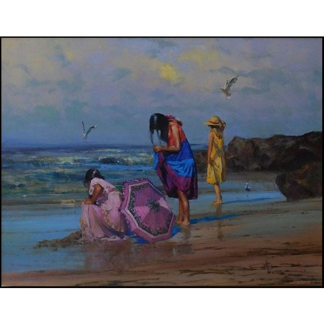 Robert Hagan"Beach Party"Oil on Canvas Girls on Beach Hand Signed For Sale - Image 4 of 4