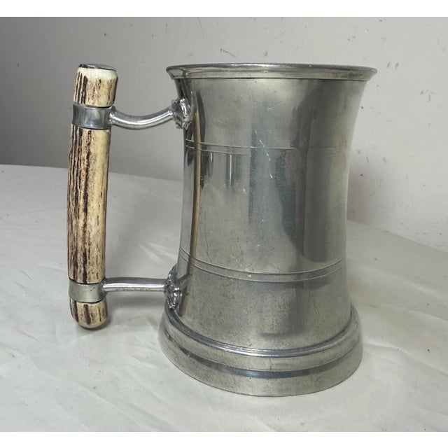 1980s Vintage Handmade Polished Pewter Natural Stag Horn Glass Drinking Mug Stein Cup For Sale - Image 5 of 11