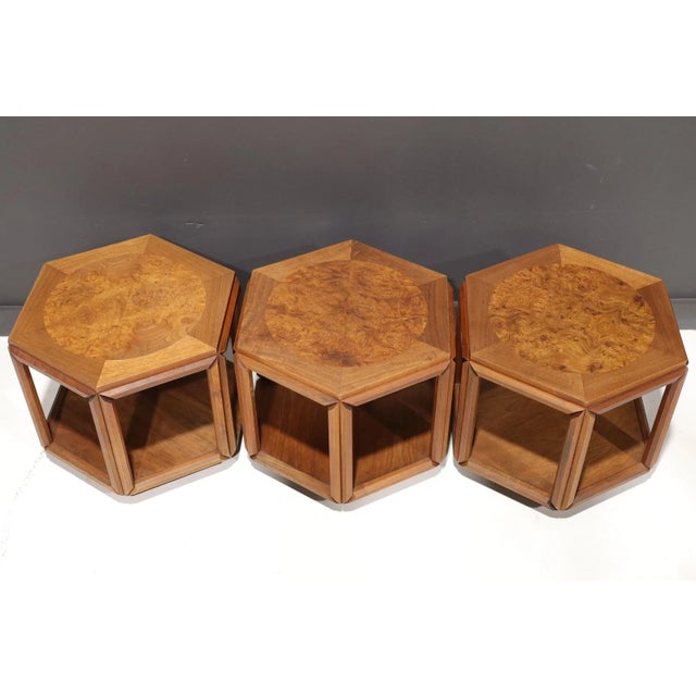 Brown Saltman John Keal for Brown Saltman Set of Three Walnut and Burl Cocktail Tables, 1970s For Sale - Image 4 of 9