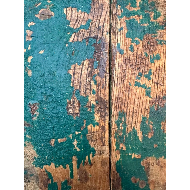 Early 20th Century Globe Vise & Truck Co. Industrial Original Patina Green Oak Factory Cart For Sale - Image 15 of 18