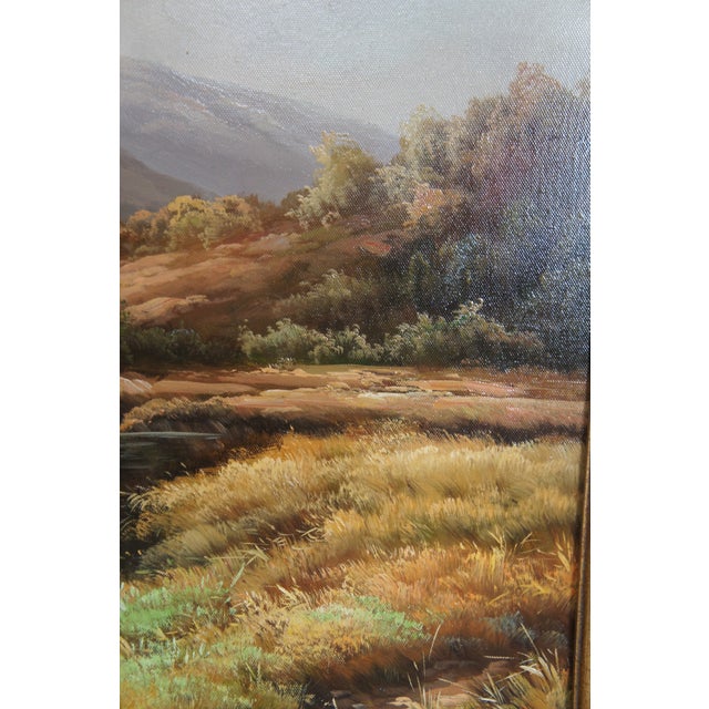 Mid 20th Century Vintage Pastoral River Landscape Oil Painting Realism Cattle Grazing Framed For Sale - Image 9 of 11
