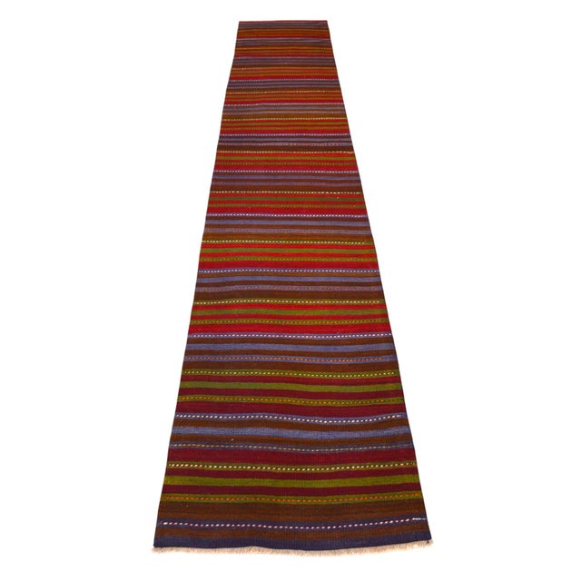 1970s Flat Weave Runner Rug Turkish Kilim Hallway Rug - 2′7″ × 14′1″ For Sale - Image 4 of 11