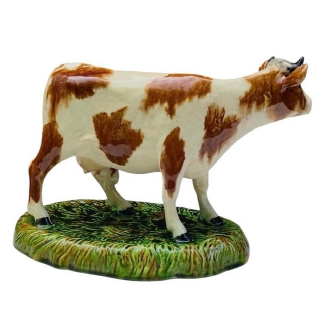 French Country 19th Century Rare Large French Majolica Cow For Sale - Image 3 of 6