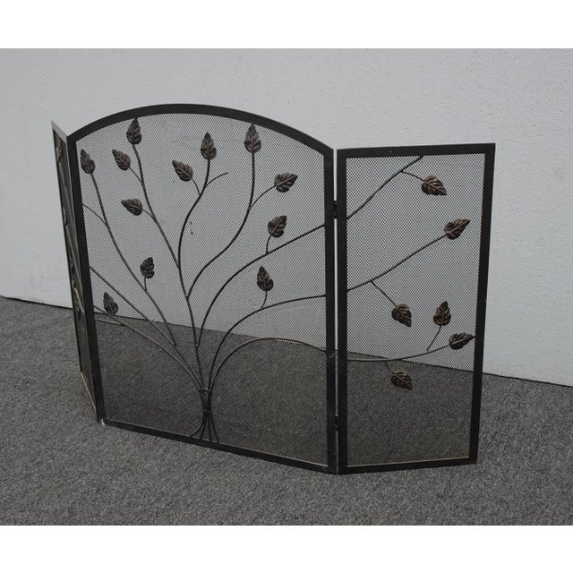 Mid-Century Modern Vintage 1990s Black Fireplace Screen and Mesh Backing With Limbs and Leaves For Sale - Image 3 of 13