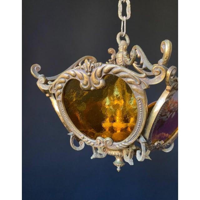Vintage Brass and Glass Pendant Light, 1960s For Sale - Image 9 of 14