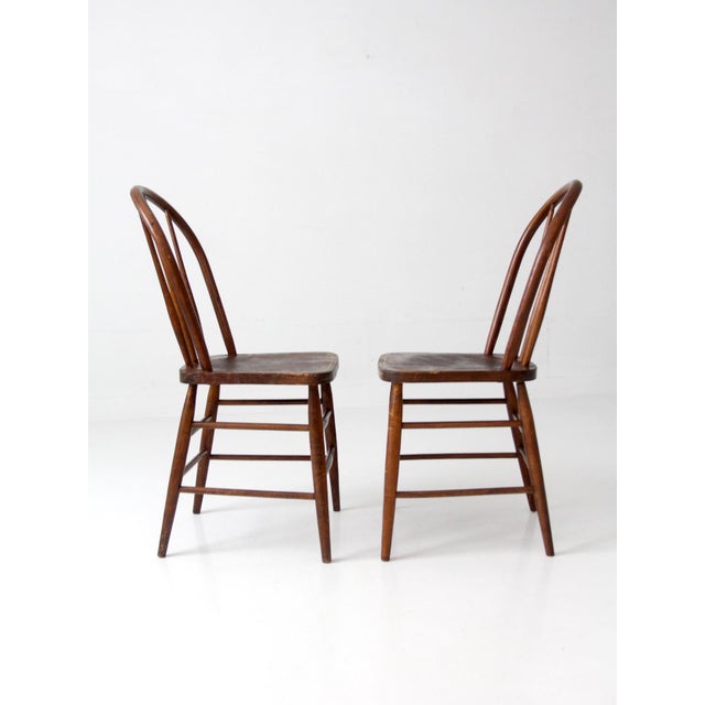 Brown Vintage Windsor Bow Back Dining Chairs by Square Brand Pair For Sale - Image 8 of 18