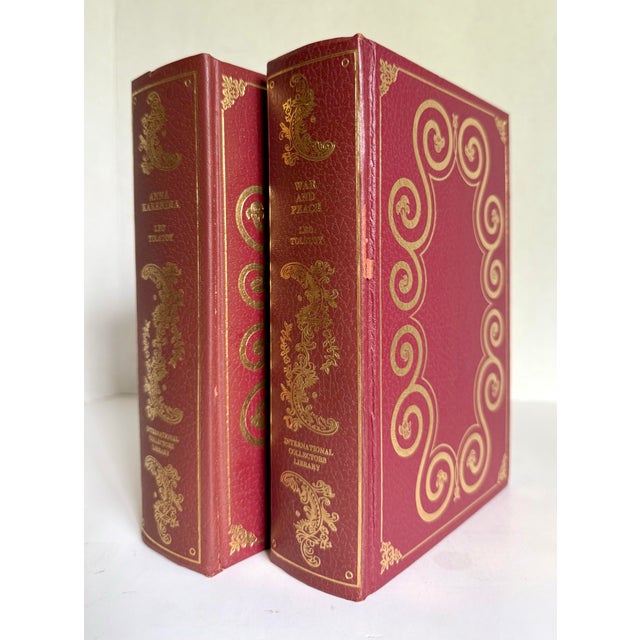English Vintage International Collectors Library Tolstoy Book Set – Anna Karenina & War and Peace in Red Leather For Sale - Image 3 of 12
