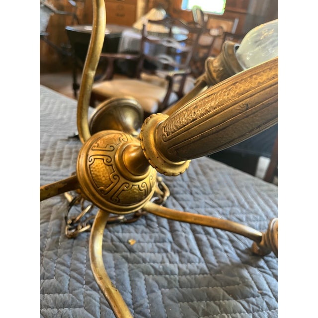 Vintage 5 Light Brass Chandelier For Sale - Image 4 of 9
