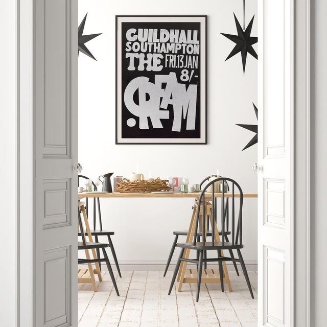 An incredibly rare poster for an early performance by british rock super trio cream at the guildhall in southampton,...