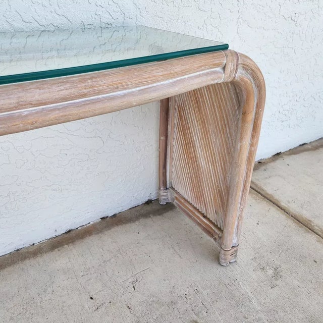 Wood Bamboo Waterfall Console Sofa Table Low Profile For Sale - Image 7 of 11