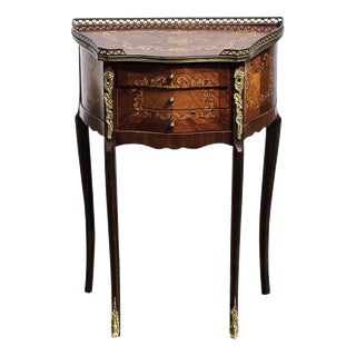 Marquetry Nightstand in Wood and Brass For Sale