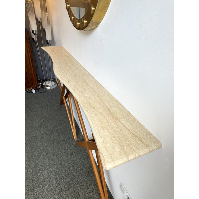 Wood Wood and Marble Wave Console Table. Italy For Sale - Image 7 of 10
