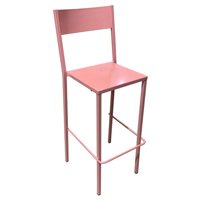 New Pink Industrial Wrought Iron Shop, Counter Stool with Metal Seat and Back For Sale - Image 15 of 18