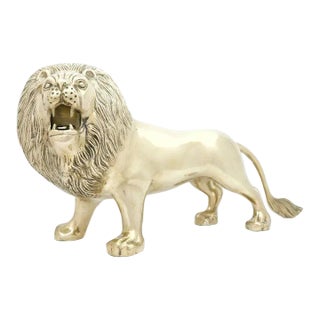 Vintage Large Brass Lion Figurine For Sale