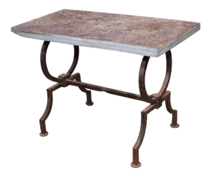 French Wrought Iron and Stone Top Coffee Table
