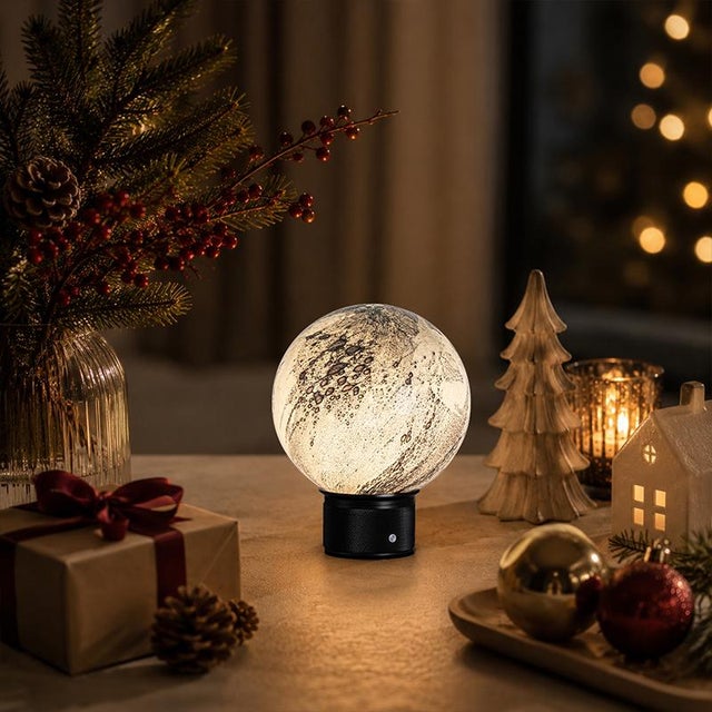 Aloadecor Smoky Grey Hand-Blown Art Glass Globe Table Lamp Cordless Rechargeable Decorative Bedside Lamp With Dimmable Led For Sale - Image 9 of 11