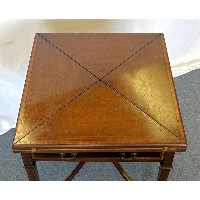 1930's Hand Made Mahogany Folding Handkerchief Game Table With Felt Top For Sale In West Palm - Image 6 of 18