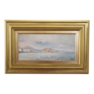 View of the Gulf of Naples, Oil Painting on Board, Early 20th Century, Framed For Sale