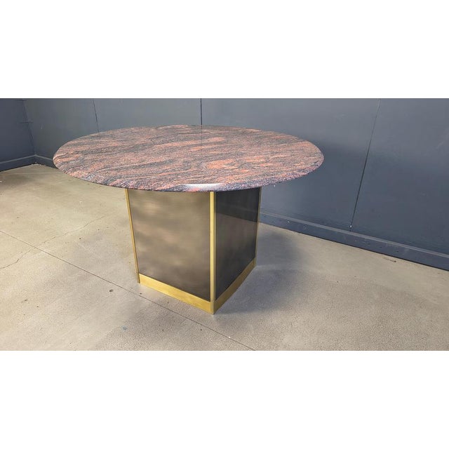 Metal Vintage Round Granite and Brass Center Table attributed to Belogchrom, 1970s For Sale - Image 7 of 18