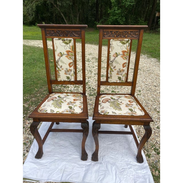 Late 19th Century Antique Carved Oak Claw Foot Side Chairs - a Pair For Sale - Image 11 of 11