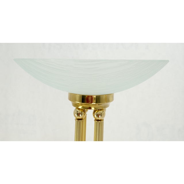 Pair of Mid Century Modern Brass Etched Glass Shades Torcheres Floor Lamps MINT! For Sale - Image 13 of 13