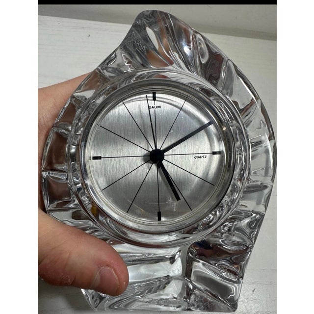 Art Deco Daum France Vintage Crystal Art Glass Leaf Form Signed Clock Working For Sale - Image 3 of 7