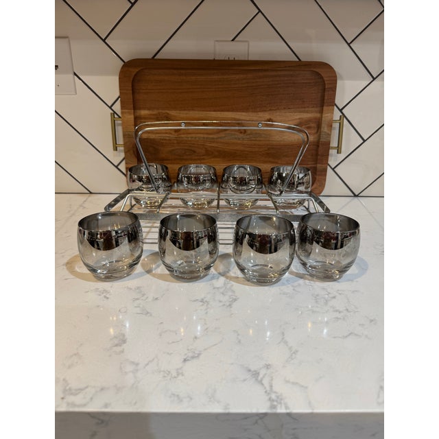Silver Vintage Mid-Century Modern Roly-Poly Cocktail Glasses Silver Fade Ombre Effect - 9pcs For Sale - Image 8 of 12