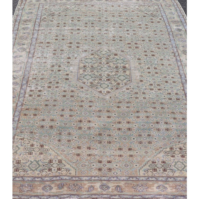 Tribal Vintage Persian Tabriz Rug With Floral Medallion in Earthy Tones With Brown For Sale - Image 3 of 13