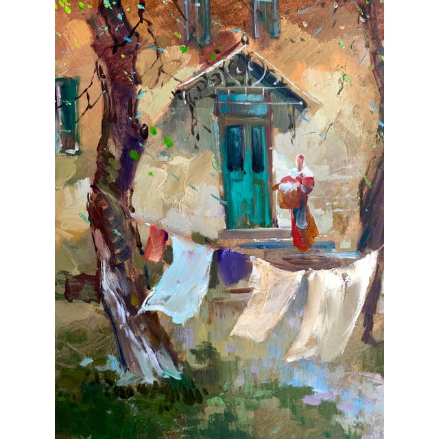 Oil Painting a Light Breeze in the Yard Yuriy Suprunchuk For Sale - Image 9 of 12
