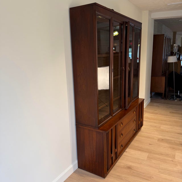 1960s Mid Century Modern Broyhill Brasilia Walnut Two-Piece Hutch For Sale - Image 5 of 10