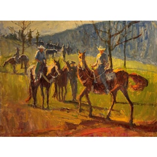 On the Mountain by Ken Valastro | Oil Painting of cowboys on horseback in a mountainous landscape For Sale
