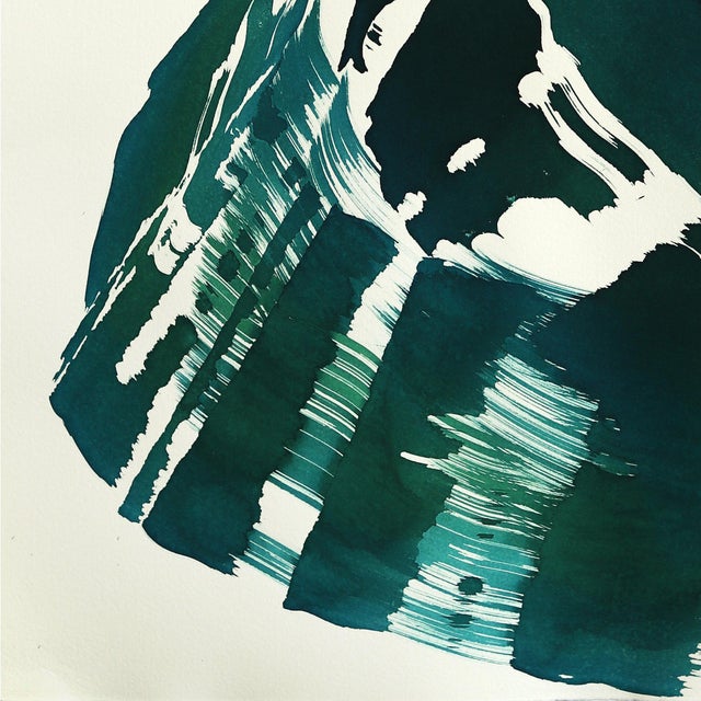 2020s The Teal Dress 3 - Original Ink Painting on French Linen Paper by Bettina Mauel For Sale - Image 5 of 7
