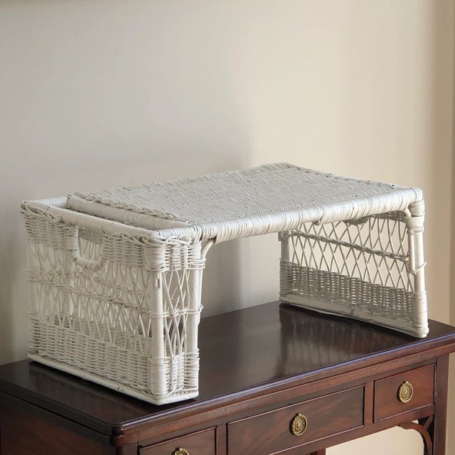 Mid-20th Century White Wicker Breakfast Tray For Sale - Image 10 of 11