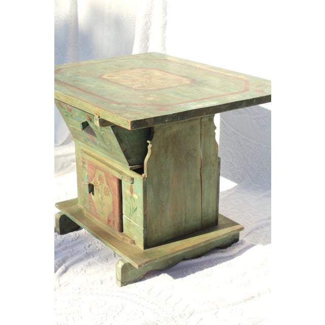 Hand Painted Scandinavian Green Antique Bread Making Table With Drawers and Cabinet For Sale - Image 6 of 12