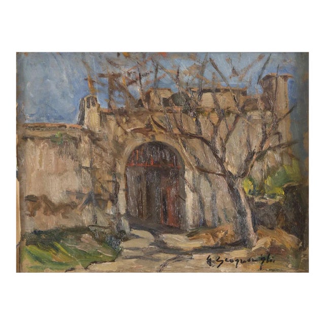 Castle Doorway - Oil on Cardboard by G. Scognamiglio - 1950s 1950s For Sale