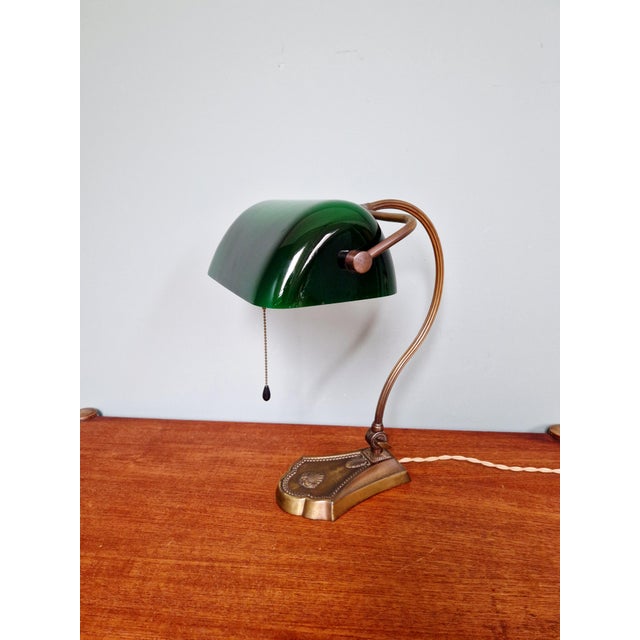 Articulated Brass Bankers Lamp with Green Opaline Shade, 1920s For Sale - Image 18 of 18