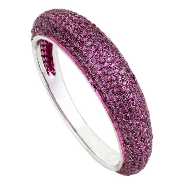 Chunky 1.68Ct Pink Sapphire Pave Dome Ring Size 6 in 14k Gold Modern Jewelry For Sale