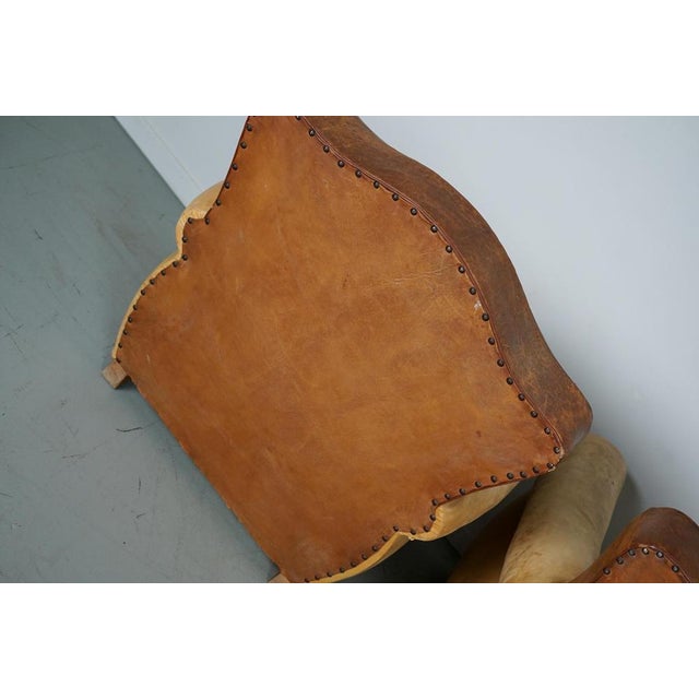 French Club Armchairs with Leather File Mustache Cognac, 1940s, Set of 2 For Sale - Image 16 of 18