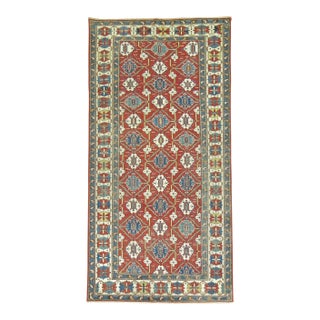 Late 19th Century Red Field Geometric Antique Caucasian Tribal Shirvan Rug - 4' x 7'9" For Sale
