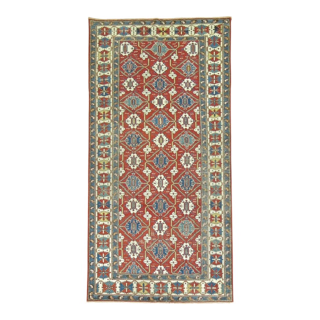 Late 19th Century Red Field Geometric Antique Caucasian Tribal Shirvan Rug - 4' x 7'9" For Sale