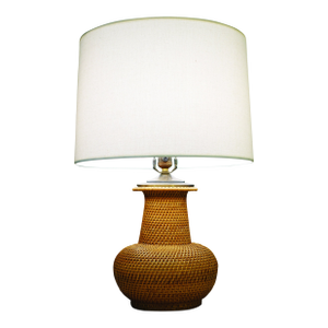 1960s Sublime Atomic Modern Rattan Wicker Basket Weave Chimney Brass Table Lamp