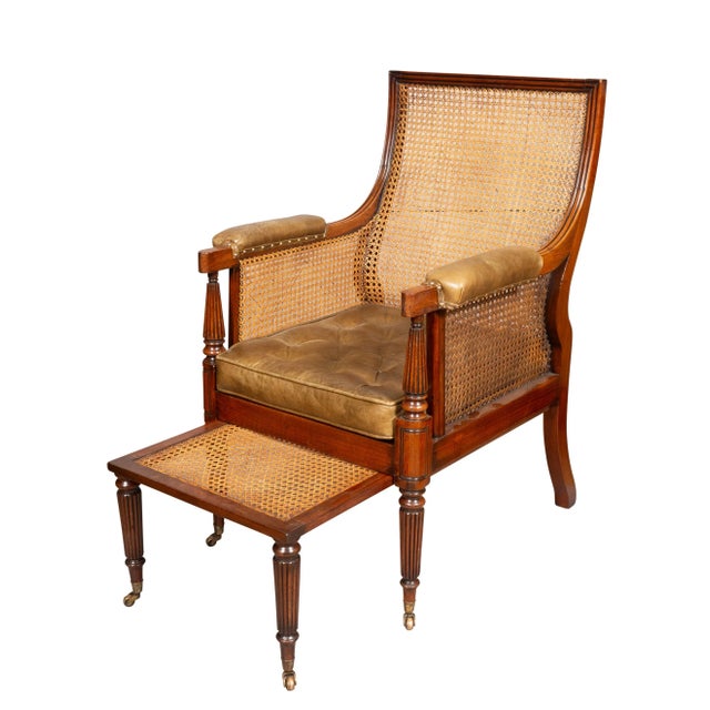 Regency Mahogany Caned Bergere And Ottoman For Sale - Image 11 of 12