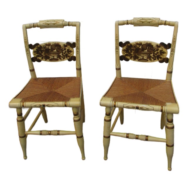 Pair of 1980s Farmhouse Hitchcock Chairs Designer Cream For Sale